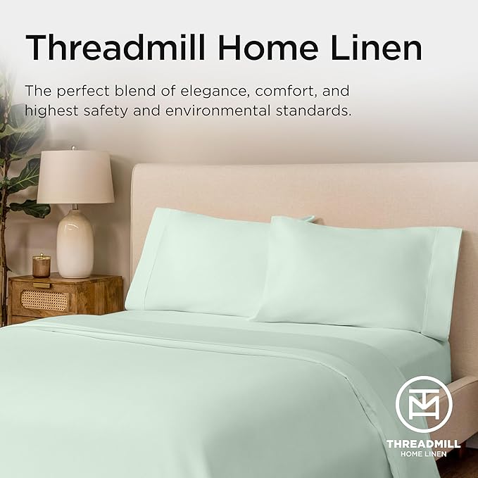 Threadmill King Size Sheets | 600 Thread Count King Bed Sheets Set for King Mattress 16” Deep Pocket | Sateen Weave 4-Piece Bedding Set with Cooling Effect | Seaglass