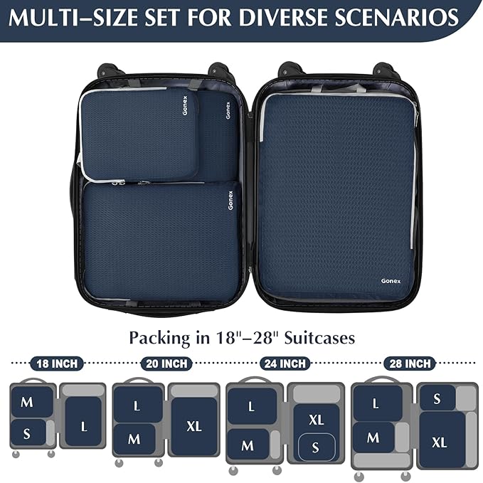 Gonex Compression Packing Cubes, 3pcs/4pcs Expandable Storage Travel Luggage Bags Organizers