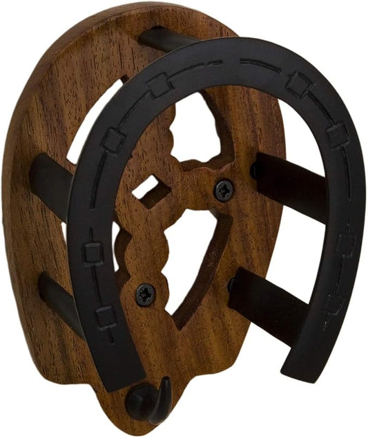Brass Horseshoe Bridle Rack (Black & Wood)