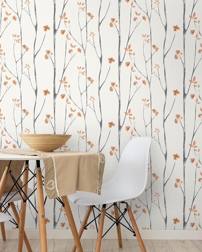 Timeet Boho Peel and Stick Wallpaper Floral Wall Paper Tree Contact Paper White