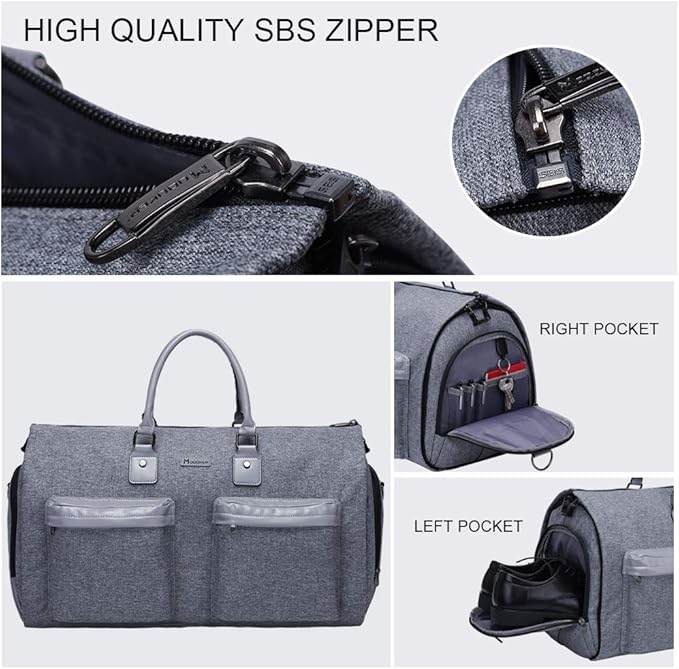 Modoker Convertible Garment Bag with Toiletry Bag, Carry On Garment Duffel Bag for Men Women Travel, Multi-Function Suit Bag 2 in 1 Hanging Suitcase, Grey