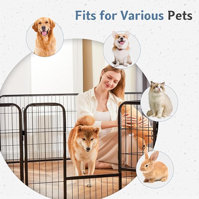DUMOS Dog Playpen Indoor, Metal 32 Inch 6 Panels Foldable Pet Fence with Door, Outdoor Small Medium Large Dog Puppy Portable Exercise Play Pen for RV Camping, Trips, Play Yard