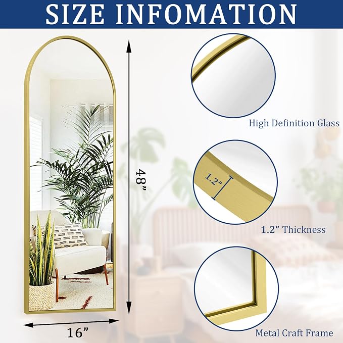 Arch Bathroom Wall Mirror, Metal Aluminum Frame Modern Simple Home Decor