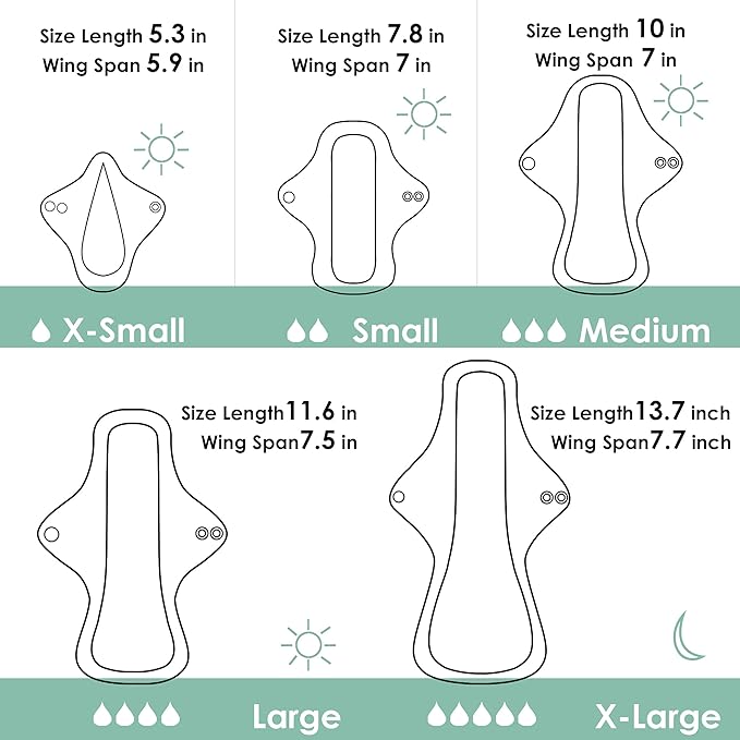wegreeco 6 Pcs Reusable Menstrual Pads, Ultra Absorbent Cloth Pads for Heavy Flow, Sanitary for Teens, Women, Nonslip Panty Liners + Bag (Aqua, Burgundy, Coffee, S)
