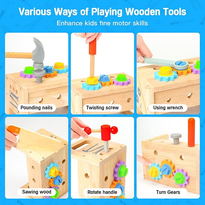 Wooden Tool Set for Kids 2 3 4 5 Year Old, 29Pcs Educational STEM Toys Toddler Montessori Toys for 2 Year Old Construction Preschool Learning Activities Gifts for Boys Girls Age 2-4 1-3 (Pack of 2)