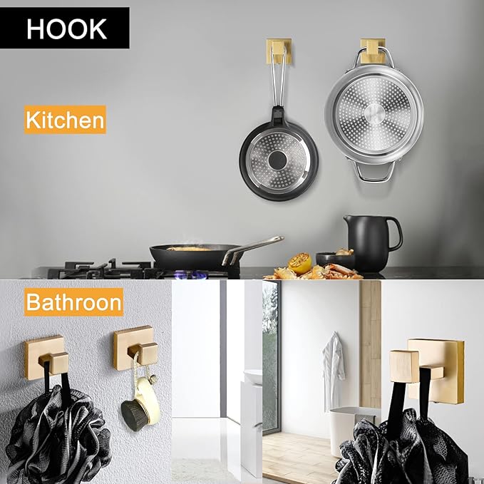 TNOMS Brushed Gold Towel Bar Set Bathroom Hardware Set, 5 Pieces Gold Bathroom Accessories Set Stainless Steel Wall Mounted Towel Holder for Bathroom 23.6in