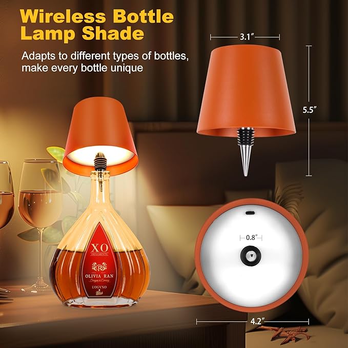 Wireless Bottle Lamp, 2025 New 3 Color Rechargeable Wine Bottle Lights for Bars Restaurants (Orange, 1PC)
