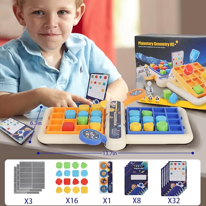 Easy Kid Board Games – Shape Matching Puzzle & Reaction Battle Toy for Two Players – Hand-Eye Coordination Game – Educational Toy for Children Ages 3+