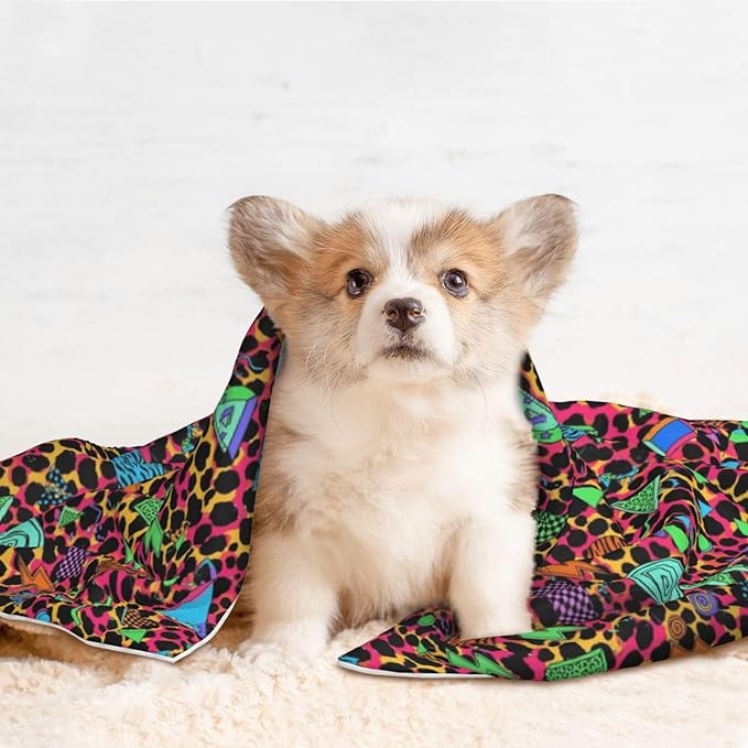 Reversible Plush Dot Pet Blanket, Geometric Checkered Zebra Tiger Leopard Print Hot Pink Vintage Retro 80S 90S, Ultra Soft Two Sided Throw for Dogs Cats Home Use Comfort
