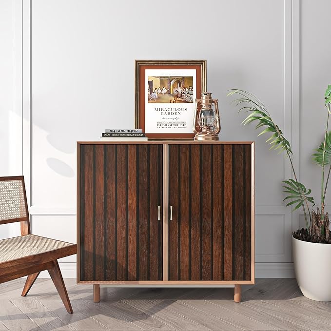 FunStick 36"x200" Dark Brown Slats Wood Peel and Stick Wallpaper Faux 3D Walnut