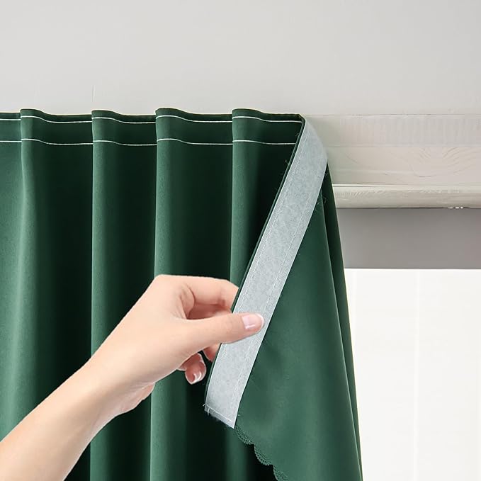 Blackout Curtains for Bedroom Stick On Curtains Window Shades Pull Down Blackout Window Cover No Drillng Self Adhesive Curtains No Rod Small Curtain 47" W X 79" L, Dark Green, 1 Panel