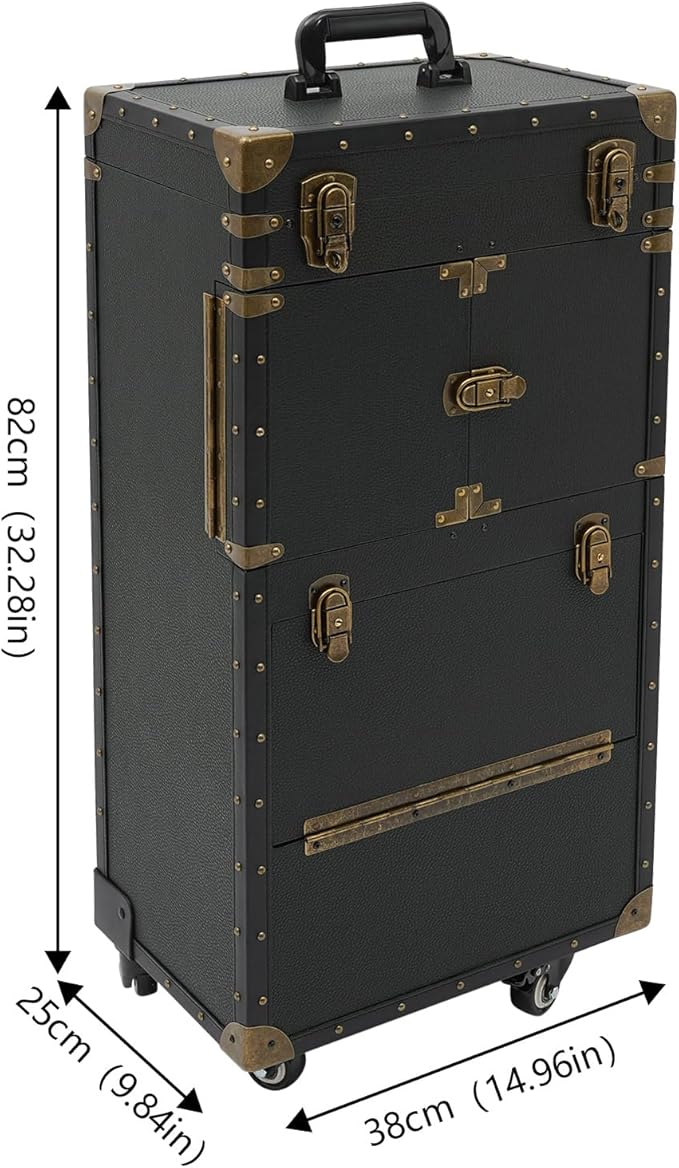 Rolling Hairdressing Case - Professional Makeup Train Case with Dual Password Locks, Cosmetic Organizer for Salon/Barber/Nail Artists (Black)