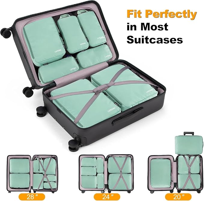 8 Set Compression Packing Cubes for Travel, Waterproof Luggage Organizers, Suitcase Organizer Set for Carry-On & Checked Baggage, Travel Accessories for Men & Women
