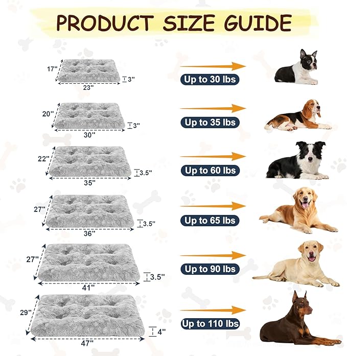 Washable Dog Bed for Small to Large Dogs, Calming Anti Anxiety Medium Dog Bed, Deluxe Plush Faux Fur Crate Beds, Comfy Fluffy Kennel Pad Pet Sleeping Mat with Non-Slip Bottom, 41"x27", Gray