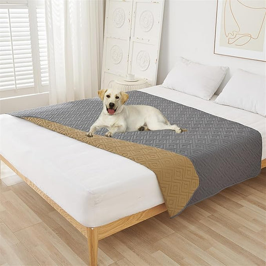 GIBZ Water Resistant Dog Bed Blanket Cover Large Anti Slip Pet Furniture Protector Washable Cat Quilted Mat for Couch, Grey, 100x127cm