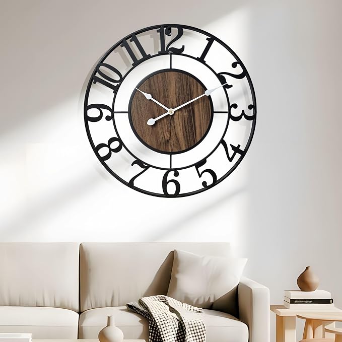 Large Metal Wall Clock, 32 Inch Retro Decorative Silent, Non Ticking, Battery