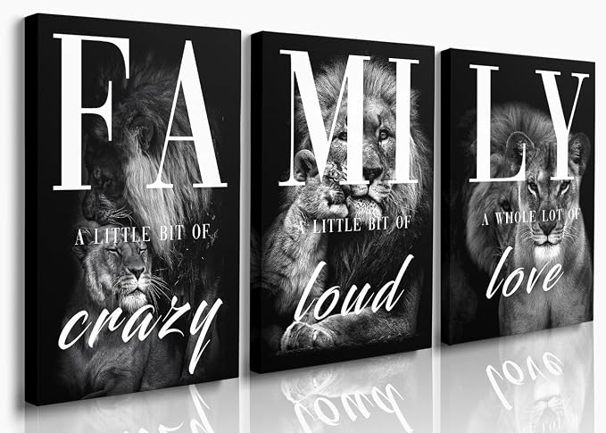 GUBIYU Large Family Wall Decor Set of 3 Modern Lion Wall Art 24x36 Inch Black