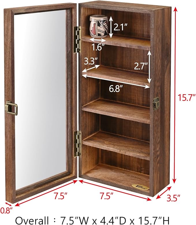 Ikee Design Wall Mounted Wooden Collectible Display Case 5 Shelf Display