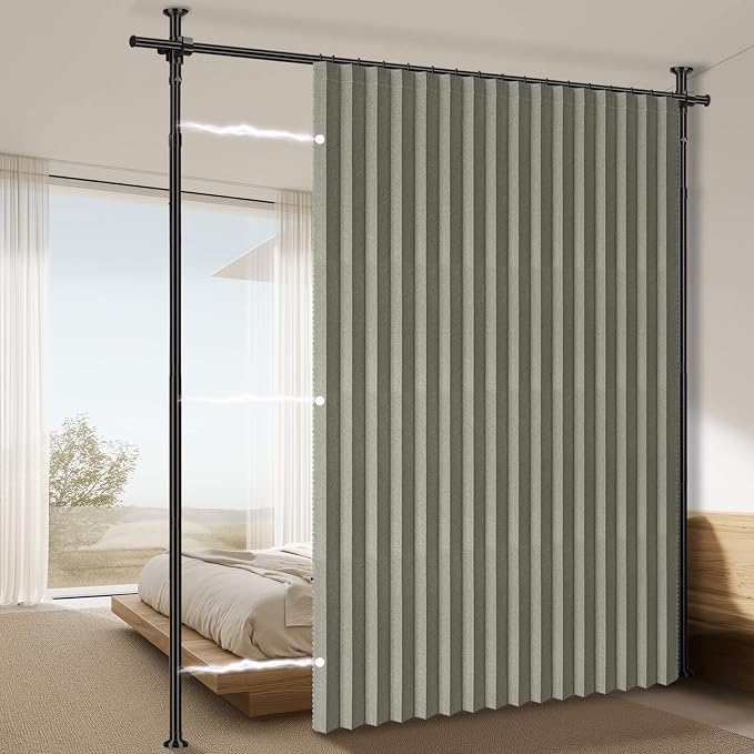 100% Blackout Room Divider Curtains Sets Grey W100 x L84 in 1 Panel No Drill