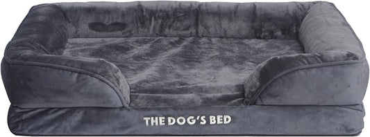 The Dog’s Bed Replacement Outer Cover & Bolster for Standard Foam Beds, Flannel Fabric, Grey, Large