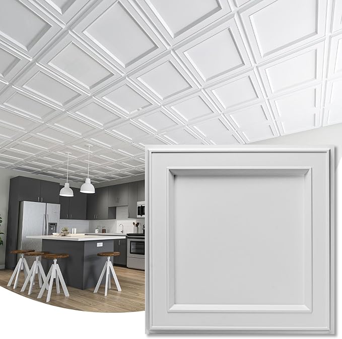 WOWSTAR 12-Pack 24"x24" Drop Ceiling Tiles, Waterproof Glue up Ceiling Panels