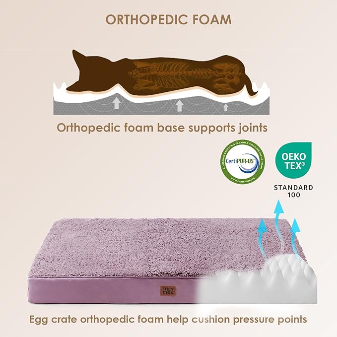 EHEYCIGA Orthopedic Dog Beds for Large Dogs with Removable Washable Cover for Crate, Fog Purple, 35x23