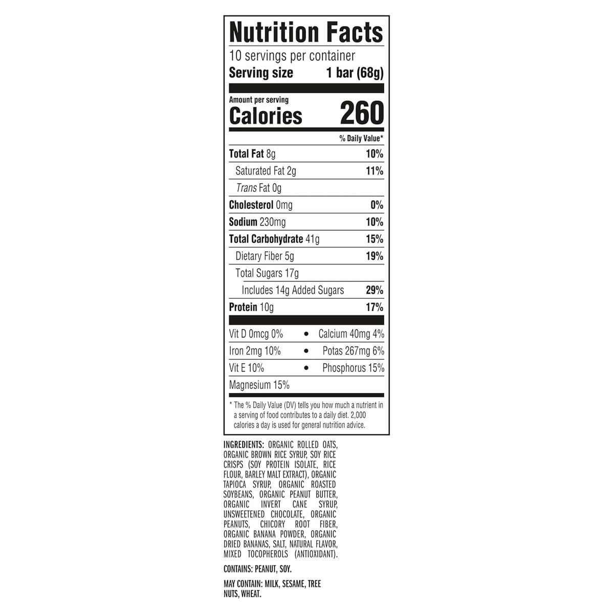 clif bar energy protein bars peanut butter banana dark chocolate organic oats non gmo 10 pack
