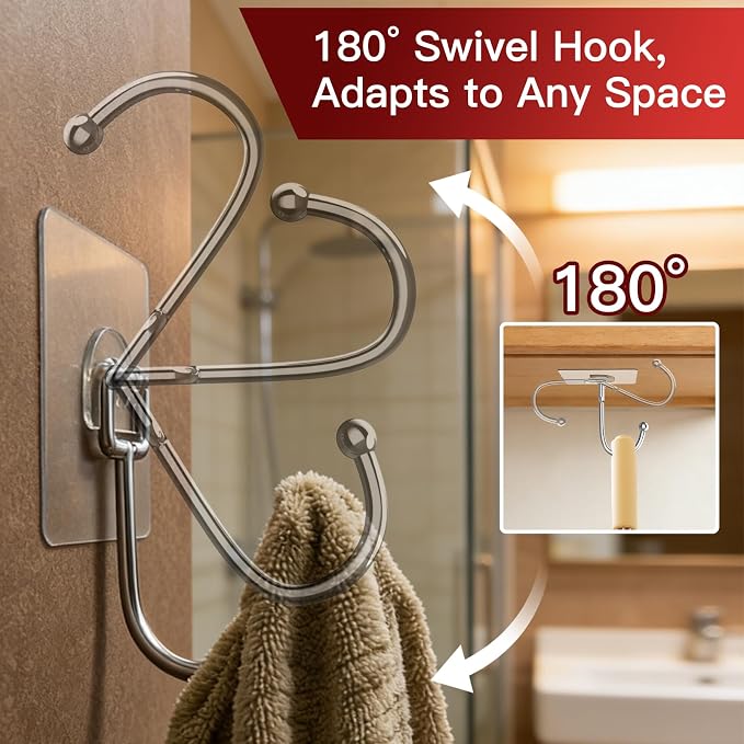 Latoxcaa Large Adhesive Hooks 24-Pack, Heavy Duty 44lb Wall Hooks