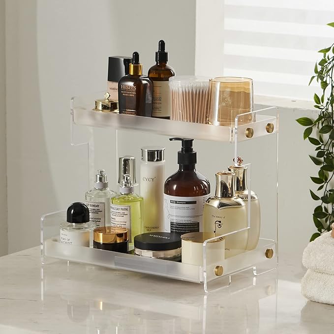 FFK Bathroom Organizer Countertop, 2 Tier Bathroom Counter Organizer Kitchen Spice Rack Cosmetic Organizer,Countertop Storage for Bathroom, Kitchen, Living Room, Bedroom, Dressing Table