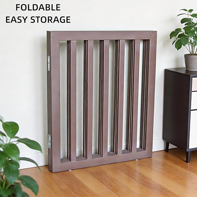 ZJSF Freestanding Indoor Dog Gate for House Foldable Wood Puppy Gate for Doorways Pet Gate for Stairs Extra Wide Pet Fence, Brown, 32" Height 6 Panels