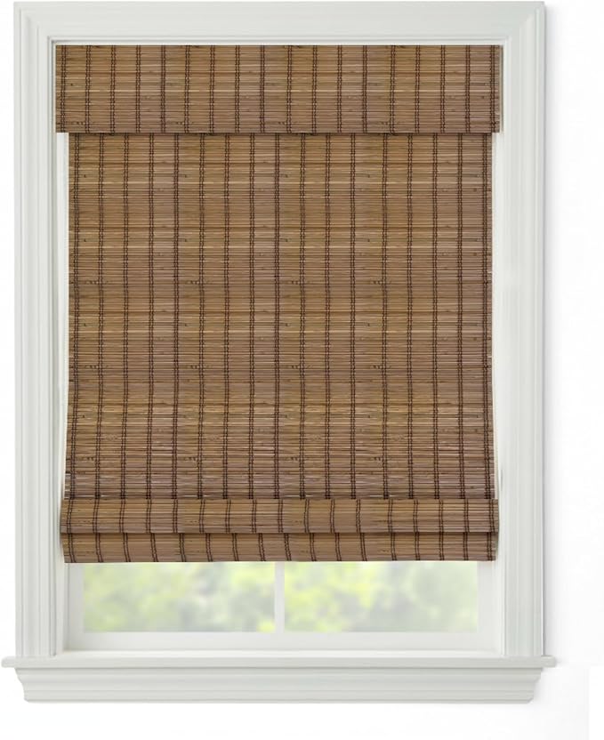 Cordless Woven Wood Roman Shades, 64W x 36H, Ashbury Camel, Sizes 20-72 Wide
