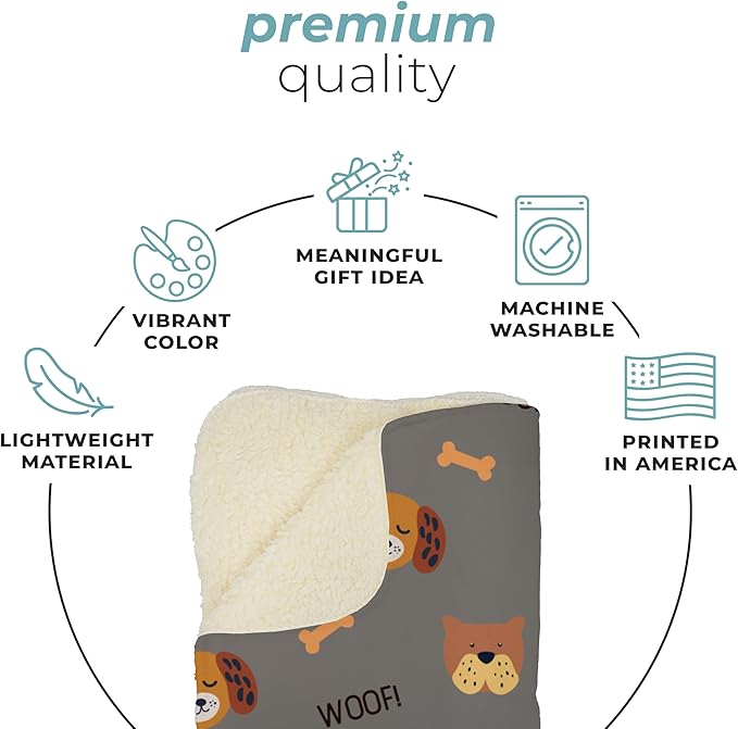 Grey Woof Sherpa Pet Lightweight Blanket - 50" x 60" - Cute for Dogs - Gifts and Puppy Essentials - Printed in America