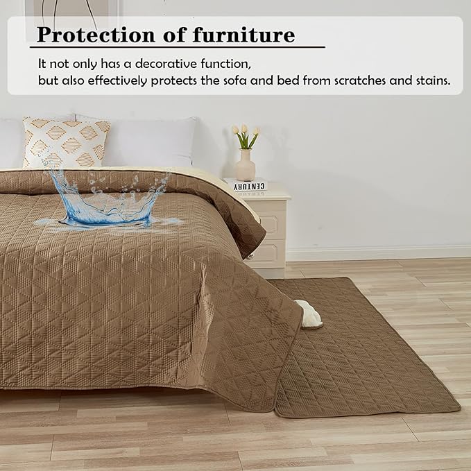 Waterproof Dog Bed Cover Pet Blanket, Soft Pet Couch Covers for Sofa Washable, Bed Couch Sofa Furniture Protector for Puppy Cat Kids (Khaki,210 * 210 CM)