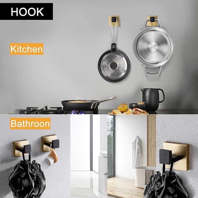 TNOMS 5 Pieces Bathroom Hardware Accessories Set Black and Gold Towel Bar Set,Wall Mounted Stainless Steel,23.6 Inch