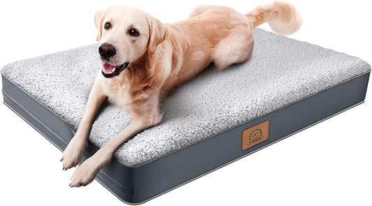 Sunheir Extra Large Waterproof Dog Bed, Jumbo Orthopedic Dog Beds with Removable Washable Cover for Large Dogs, Pet Bed Mat Egg-Crate Foam, 54"X42"X4", Grey