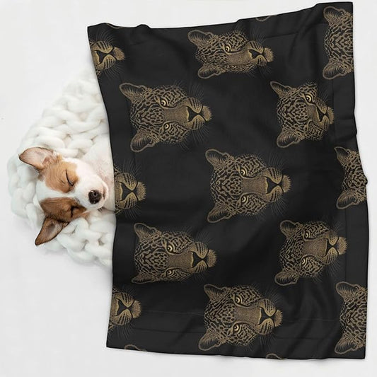 Double Sided Pet Mat for Dog Bed Topper Cat Blanket Furniture Protector, Black Gold Glitter Cheetah Leopard Print, Reversible Plush with Tactile Dot Pattern for Style Change