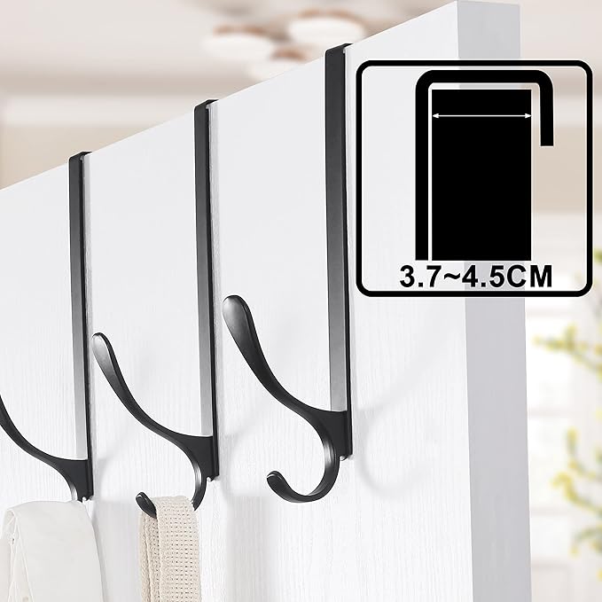 SKOLOO Over The Door Hooks - for Doors up to 4.5cm Thick, Pack of 5, Stainless Steel Door Hanger Hooks, Over The Door Hanger for Coats Clothes Hat Towel Jacket, Black