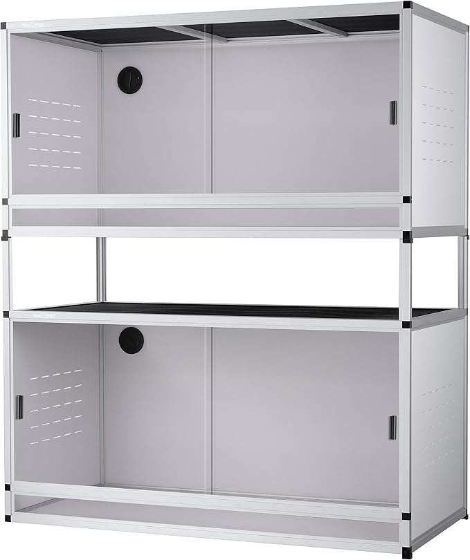 PVC Reptile Enclosures 4'x2'x2' Stackable 120 Gallon ToxiRium Large Reptile Terrarium for Bearded Dragon Space Efficient Lizard Snake, Wide Lounge Vivarium with Sliding Doors Lock-2pcs with spacers