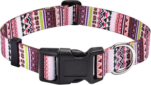Dog Collar with Bohemia Floral Tribal Geometric Patterns - Soft Ethnic Style Collar Adjustable for Small Medium Large Dogs(Pink Bohemia,L)