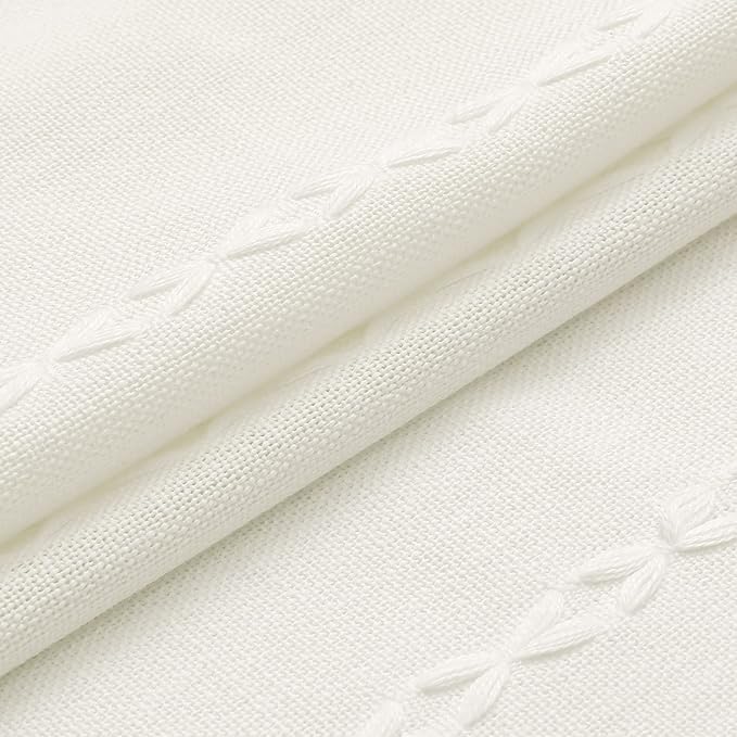MitoVilla Boho Small Stall Fabric Shower Curtain 36 x 72, Ivory Half Size Narrow Polyester Linen Tassel Cloth Shower Curtains for Chic Modern Farmhouse Country Bathroom Decor