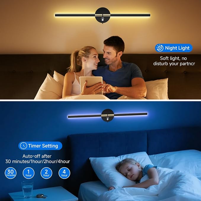 Wall Sconces with 360°DIY Independently Rotatable Lamp, 10000mAh Rechargeable