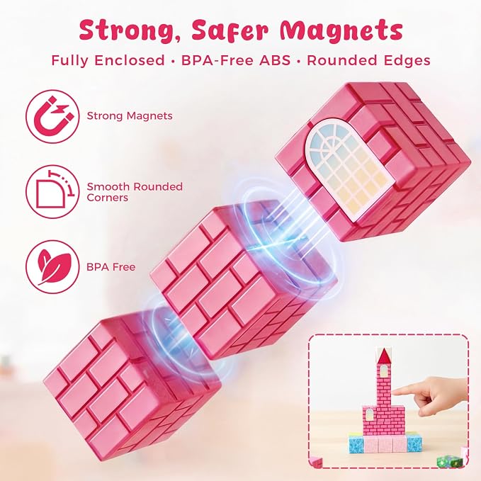 3 otters 150PCS Magnetic Blocks, with a Storage Bag, Princess Castle | Montessori Building Toys for Girls, Stem Thinking, Spatial Skills, Hands-on Focus, Hoilday Gifts