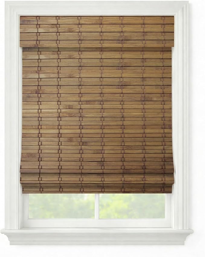 Windowsandgarden Cordless Woven Wood Roman Shades, 33W x 72H, Eastfield Teak