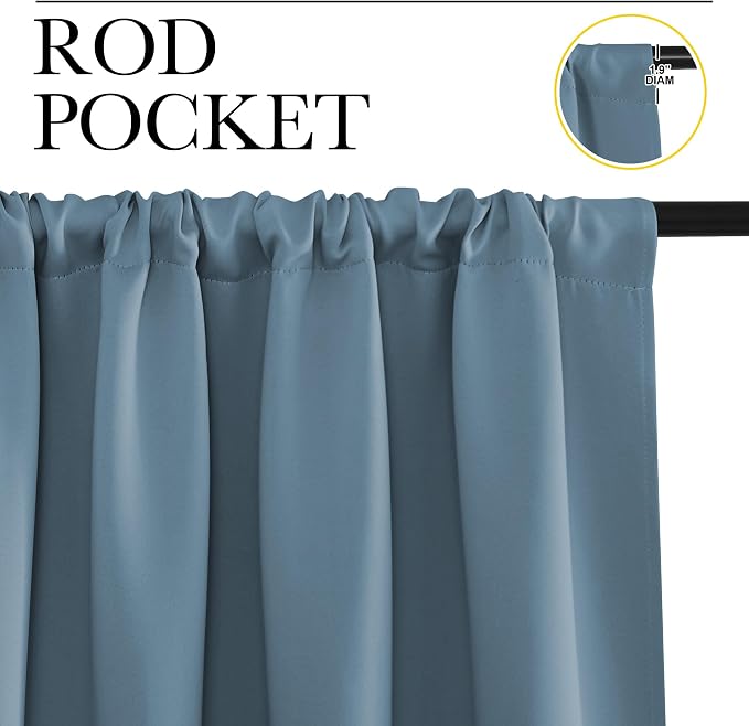 NICETOWN Kitchen Curtains, Short Blackout Curtains & Drapes, Smoky Blue