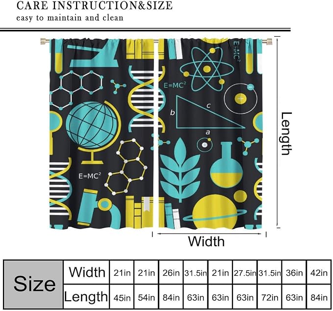 Science Bedroom Curtains, Chemistry Science Pharmacy Research Blackout Rod Pocket Window Drapes for Childs Girls Boys Bedroom Living Room Home Set 2 Panels,42x45 Inches, Style-7