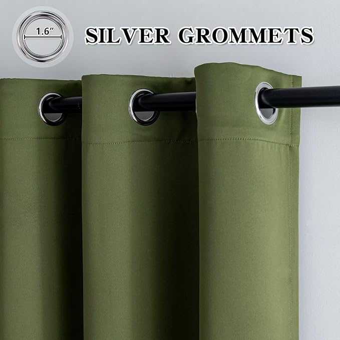 IGEMAEVE Olive Green Curtains 84 Inch Length 2 Panels Set, Light Filtering