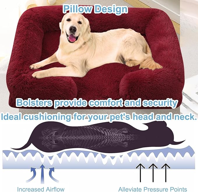 Dog Beds Large Sized Dog Orthopedic, Sofa Dog Bed with Waterproof Lining and Nonskid Bottom, Rectangle Washable Dog Bed for Medium Small Dogs and Cats Comfortable (Color : Red, Size : 17 x 15)