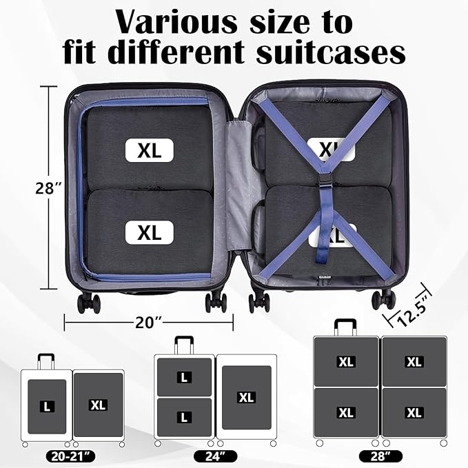 Extra Large Compression Packing Cubes for Travel Essentials, 2 Set Expandable Travel Cubes for Packing Compression Bags Luggage Suitcase Organizer, Black