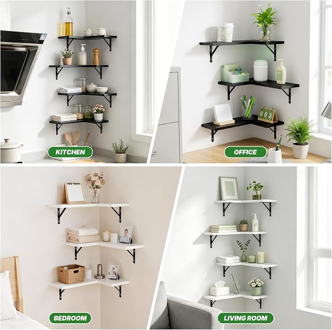 NATURE'S SOURCE Corner Floating Shelves Set of 4, Corner Shelves Wall Mounted
