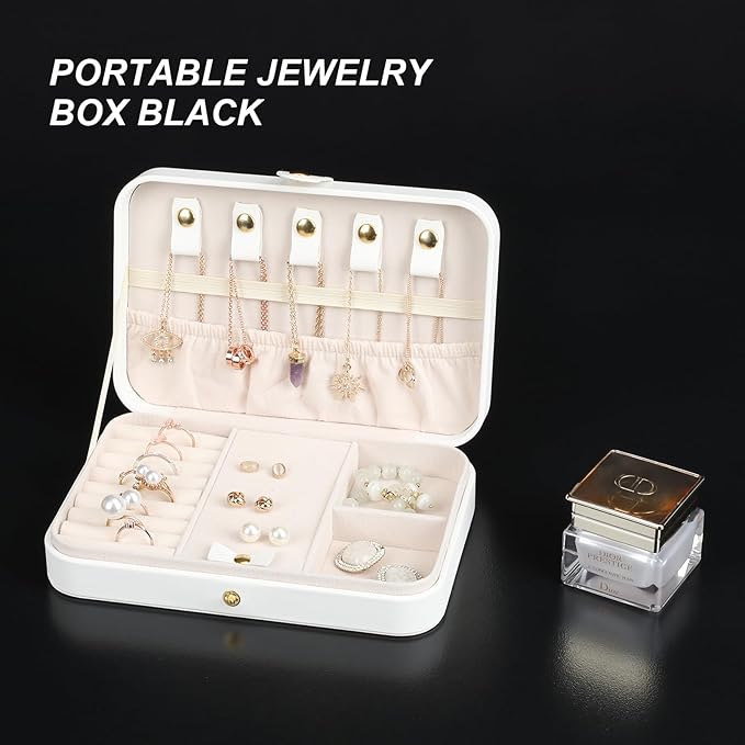 Small Jewelry Box, Travel Jewelry Case Portable Jewelry Boxes for Women, 2-Layer Mini Jewelry Travel Organizer, Gift for Women Girls,White D